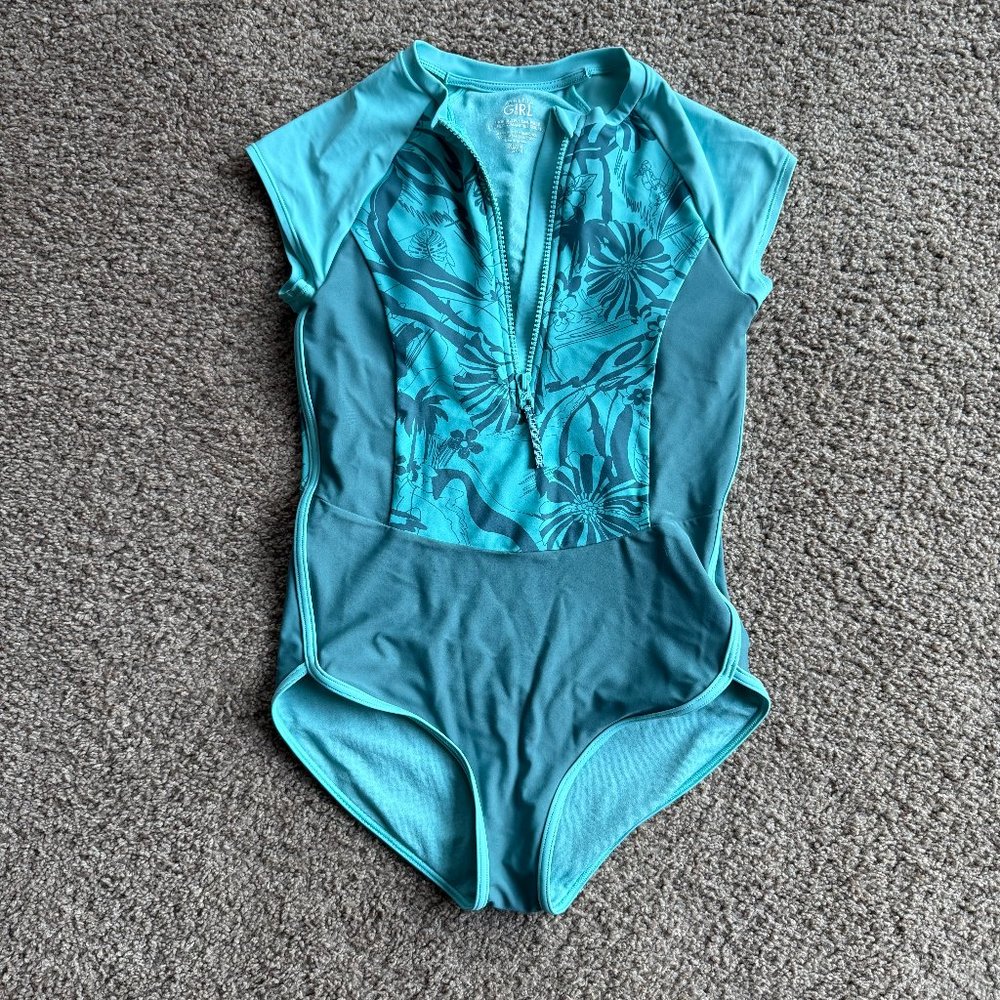 Athleta Girl short sleeve one piece swimsuit - XL/14- gulf green